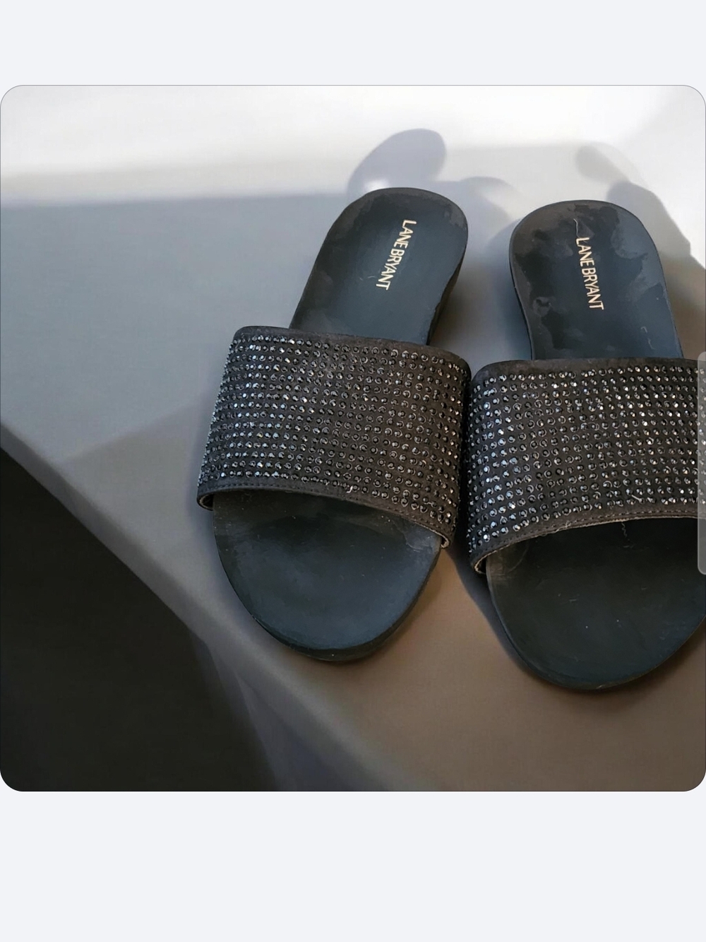 Lane Bryant Black Jeweled Slide Mules●EUC
